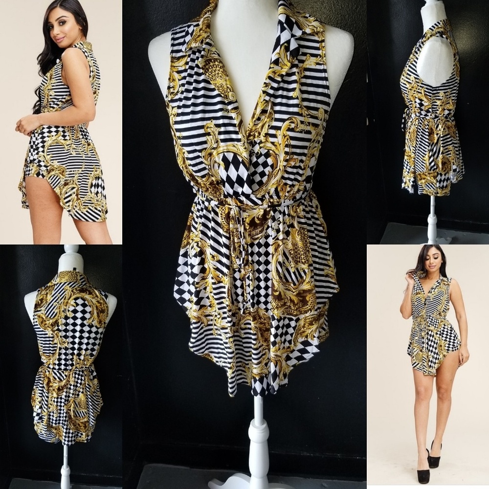 Barocco print collared sleeveless top and shorts - Picture 2 of 8